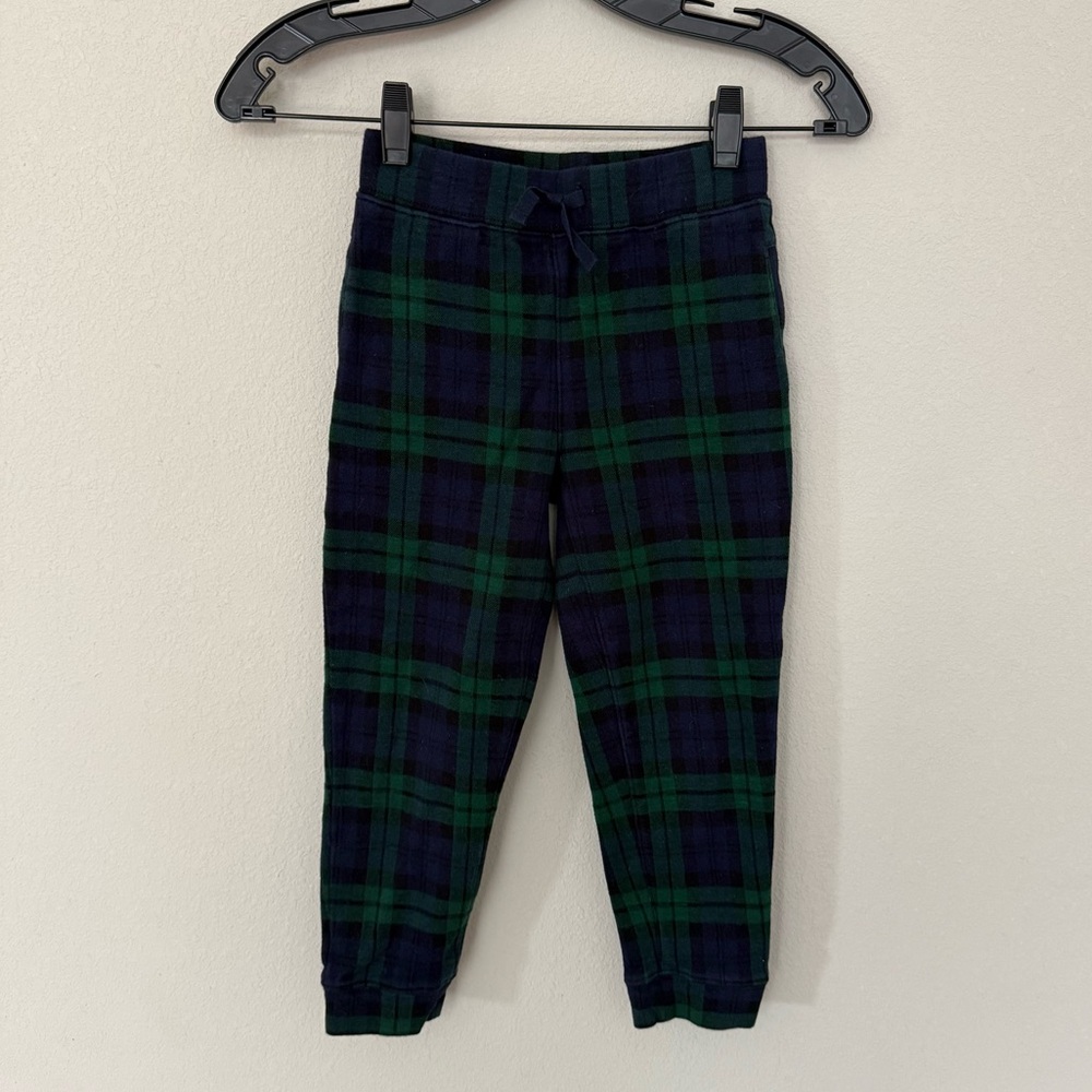 Janie‎ and Jack Joggers Kids Size 6 Green Navy Black Watch Plaid Knit Pants
